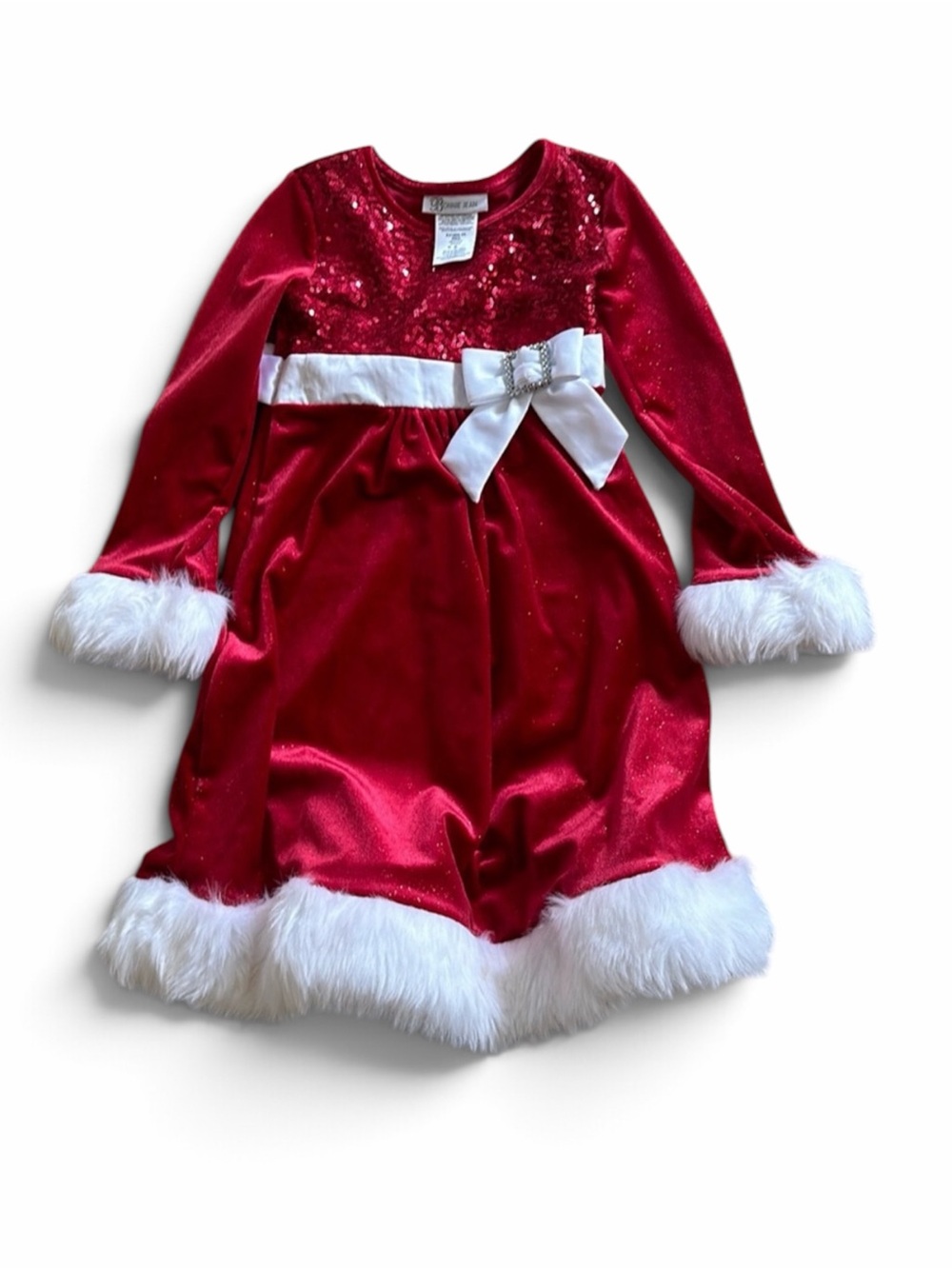 Bonnie Jean Red Christmas Holiday Dress With Fur Trim SZ 4T Lk New